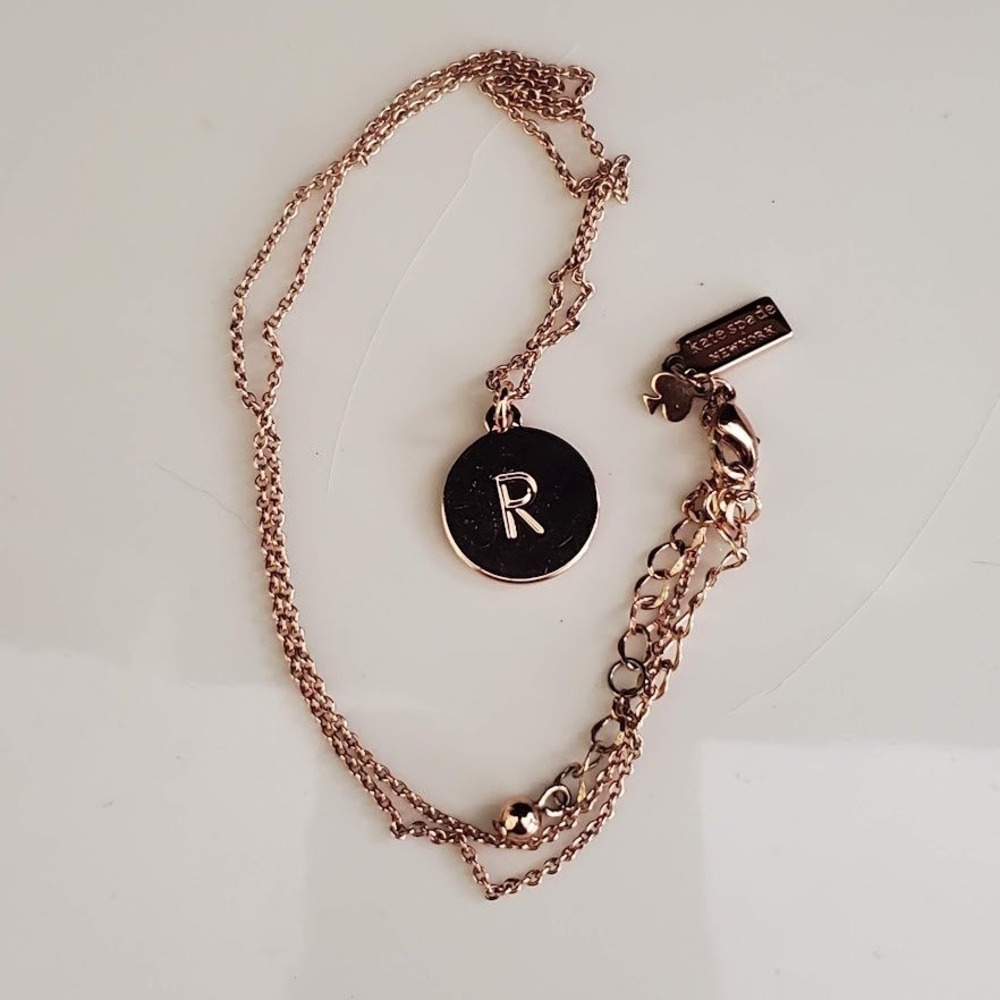 Kate Spade One In A Million Initial R Pendant Necklace Rose Gold Tone Monogram